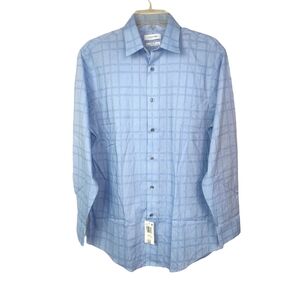 NWT Calvin Klein Steel Stretch Non Iron Blue Plain Men's Dress Shirt SZ Med